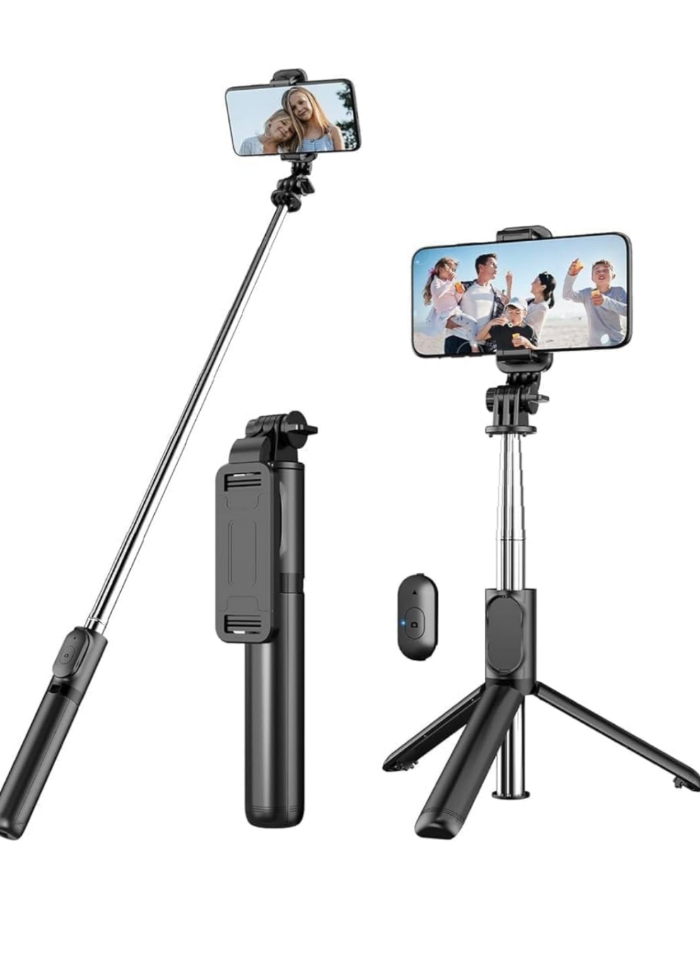 R1 Bluetooth Selfie Sticks with Remote, 3-in-1 Multifunctional Selfie Stick Tripod Stand Mobile Stand Compatible with All Phones (Black)