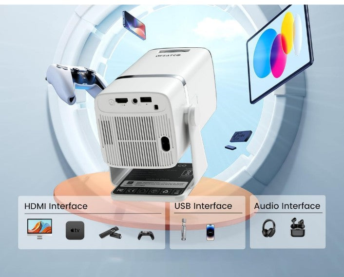 Go Android 13.0 Smart Projector, 1080P & 4K Support, Rotatable Design, Auto & 4D Keystone with Netflix, Prime etc, WiFi 6 & BT, Screen Mirroring, ARC, 720P Native, White