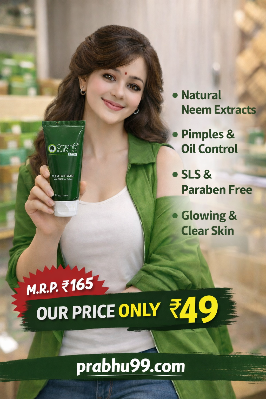 Organic Harvest Activ Neem Face Wash (BSE Free Active) – 50g