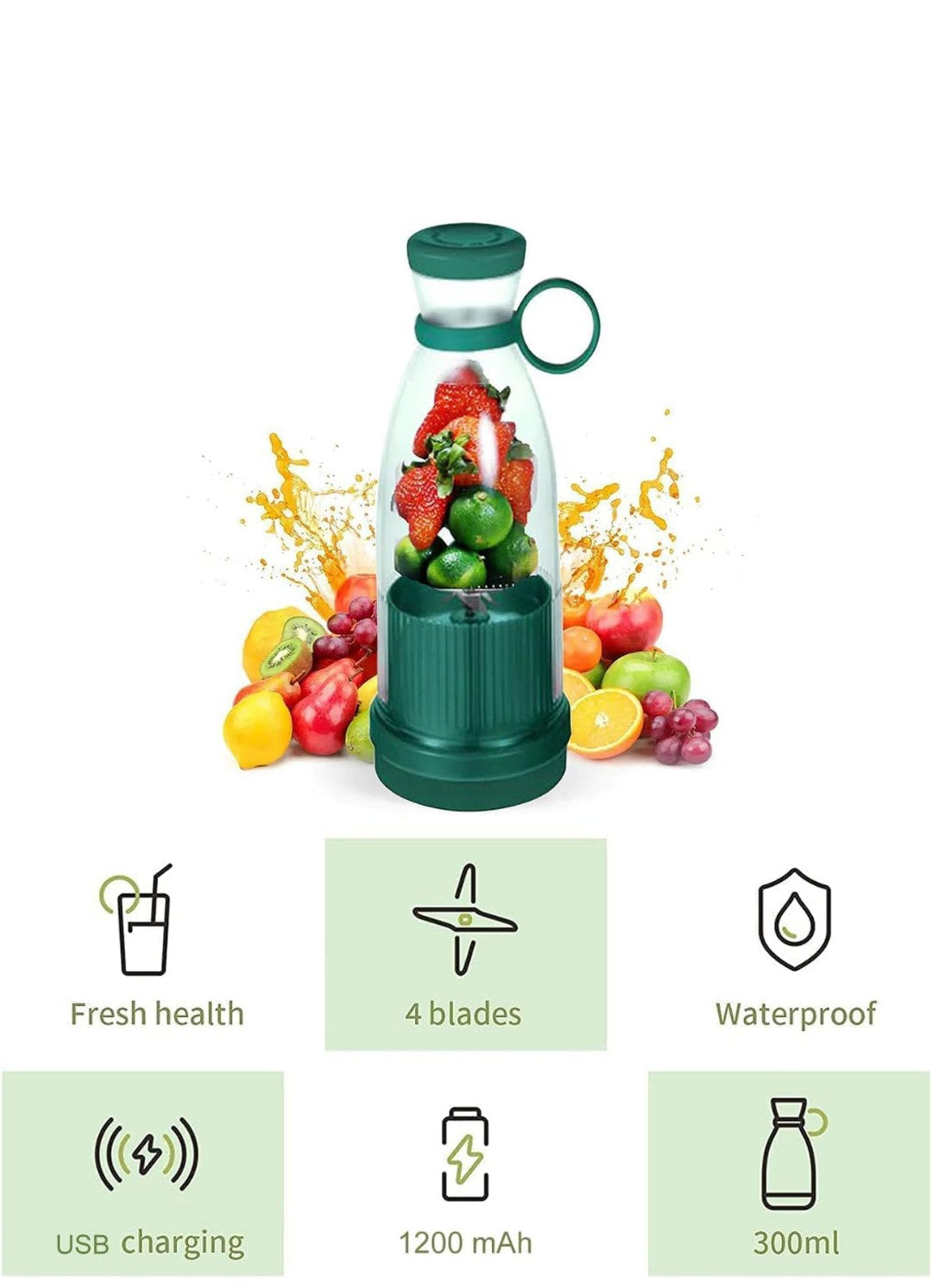 Portable Mini Juicer Blender USB Juice Maker Mixer Bottle Mini Blender Grinder Mixer, 4 Steel Blades Rechargeable Bottle, Milkshake Fruit Vegetable Grinder for Home Office Travel Gym (Multicolour)