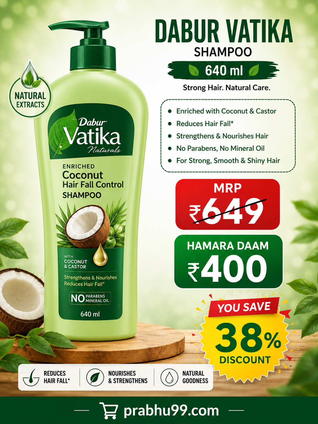 Dabur Vatika Naturals Coconut Hair Fall Control Shampoo 640ml