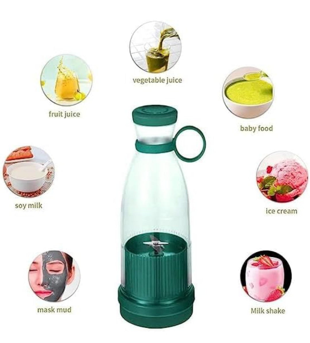 Portable Mini Juicer Blender USB Juice Maker Mixer Bottle Mini Blender Grinder Mixer, 4 Steel Blades Rechargeable Bottle, Milkshake Fruit Vegetable Grinder for Home Office Travel Gym (Multicolour)