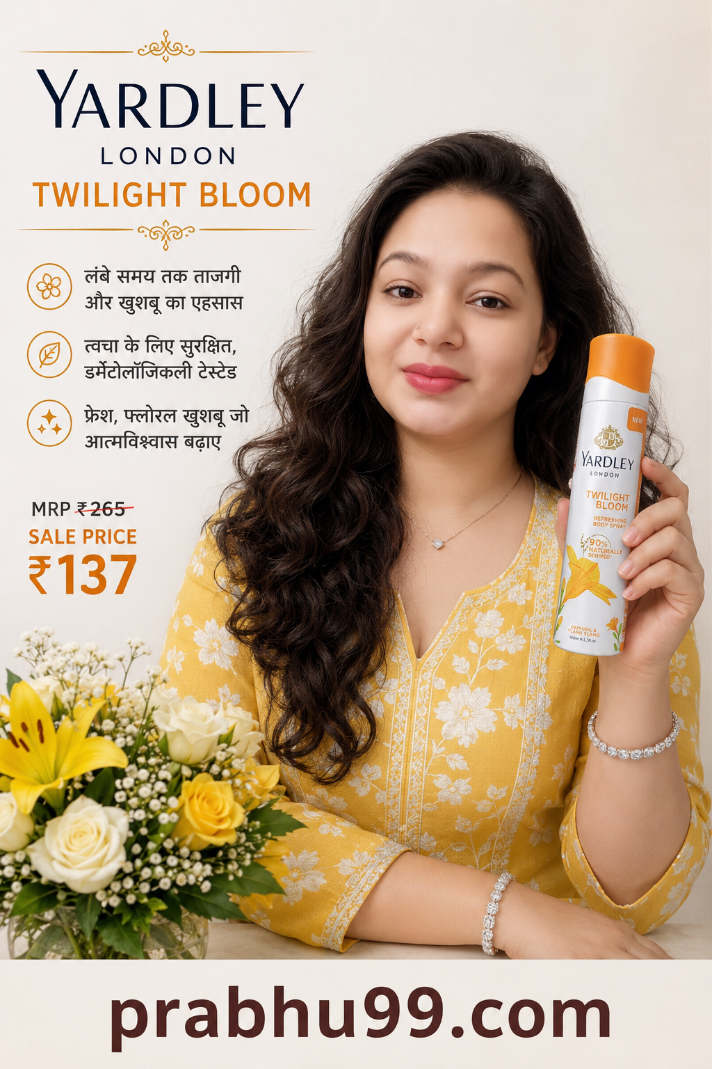 Yardley London Twilight Bloom Refreshing Body Spray – Daffodil & Ylang Ylang (150 ml)