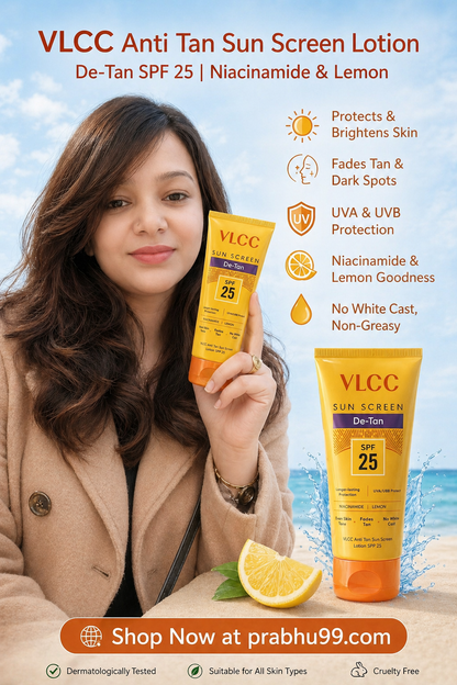 VLCC Anti Tan Sun Screen Lotion De-Tan SPF 25 with Niacinamide & Lemon