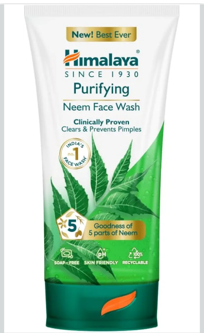 Himalaya Purifying Neem Face Wash 150 ml (Soap-Free, Anti-Pimple Face Cleanser)