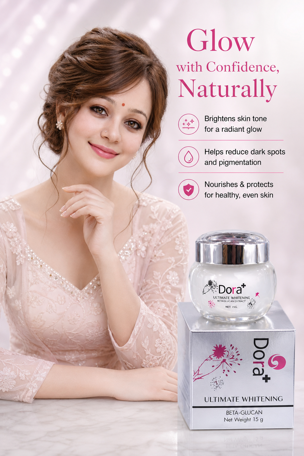 Dora+ Ultimate Whitening Cream (Beta-Glucan Infused Skin Brightening Cream) – 15g