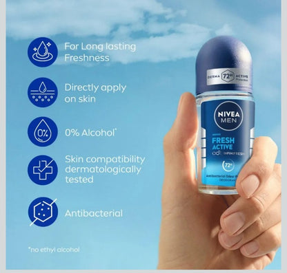 NIVEA Men Fresh Active 72H Antibacterial Deodorant Roll-On