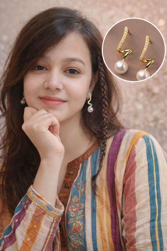 ✨ Korean Style Curve Pearl Drop Earrings