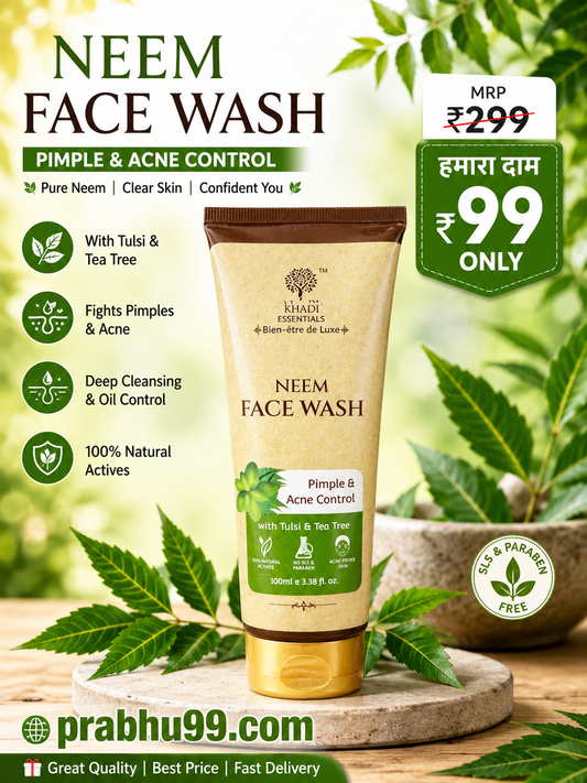 Khadi Essentials Neem Face Wash with Tulsi & Tea Tree – Pimple & Acne Control (100ml)