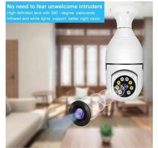 Wi-Fi CCTV Camera E27 MODEL1080p Wireless PTZ Bulb Shape V380 Pro | Indoor 360° Smart Home Security Camera Light Vision 24x7 Continuous Recording with Motion Sensor LED Lights