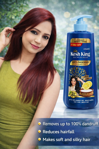 Kesh King Anti-Dandruff Shampoo with Curd & Lemon | 21 Herbs Ayurvedic Formula | Reduces Hairfall | Soft & Silky Hair | 600 ml