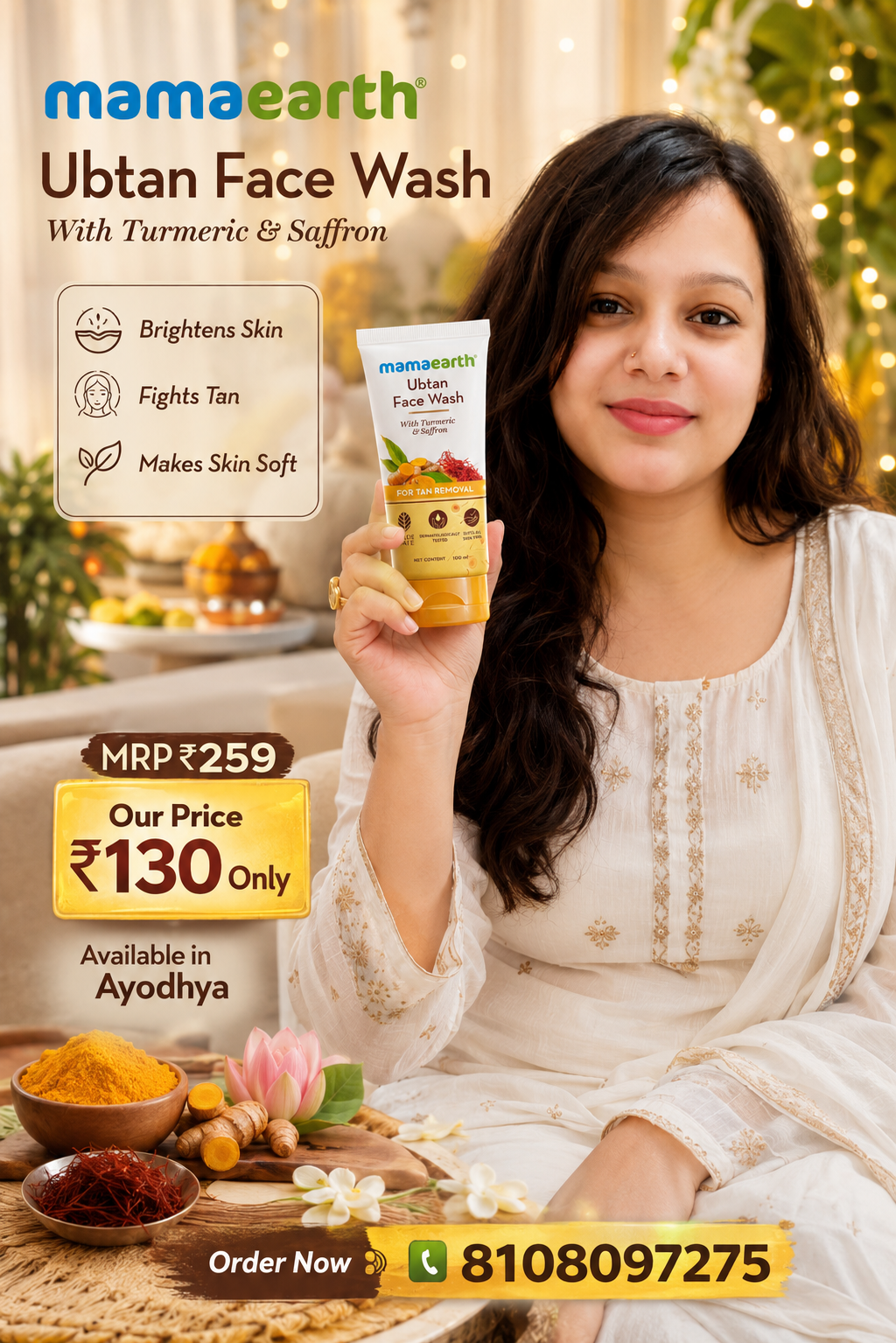 Mamaearth Ubtan Face Wash with Turmeric & Saffron – For Tan Removal | Suitable for All Skin Types