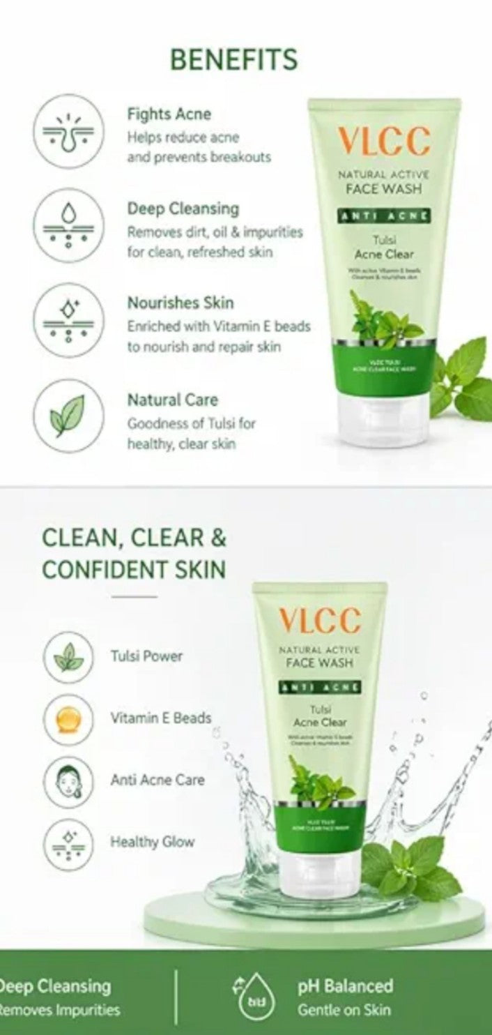 VLCC Natural Active Tulsi Acne Clear Face Wash (Anti Acne)