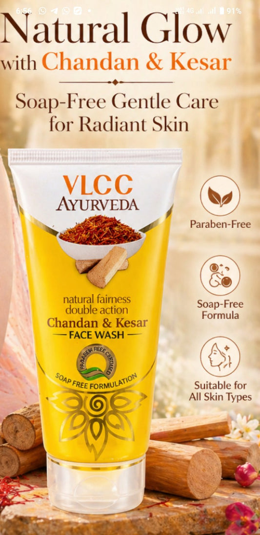 VLCC Ayurveda Natural Fairness Double Action Chandan & Kesar Face Wash (Soap-Free Formula)