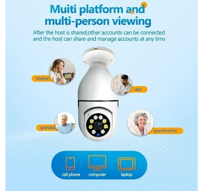 Wi-Fi CCTV Camera E27 MODEL1080p Wireless PTZ Bulb Shape V380 Pro | Indoor 360° Smart Home Security Camera Light Vision 24x7 Continuous Recording with Motion Sensor LED Lights