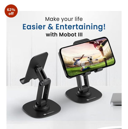 360° Rotatable & Foldable Mobile Phone Holder With Stable Metallic base,Adjustable Height, Anti Skid Pad,Tabletop Mobile Phone Stand for all Smartphones,tablets,Kindle,ipad(Black)