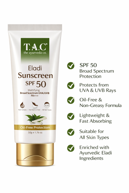 T.A.C Eladi Herbal Sunscreen SPF 50 – Broad Spectrum UVA/UVB Protection (Oil-Free & Lightweight)
