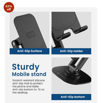 360° Rotatable & Foldable Mobile Phone Holder With Stable Metallic base,Adjustable Height, Anti Skid Pad,Tabletop Mobile Phone Stand for all Smartphones,tablets,Kindle,ipad(Black)