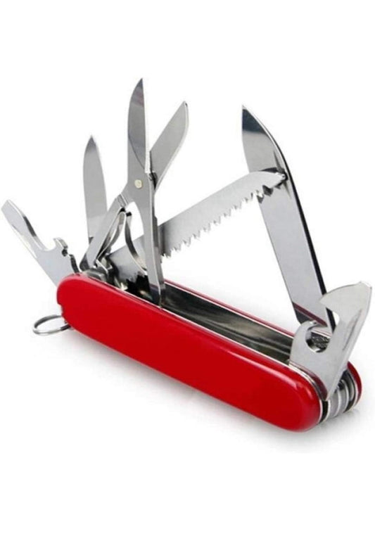 Prabhu99 Swis Knife, Red 10 in 1 Multi-Function  With Can Opener, Scissor,Hook Remover, Saw, Knife,Screwdriver, Leather Punch, Nail File, Needle, Wine Opener, Bottle Opener Etc