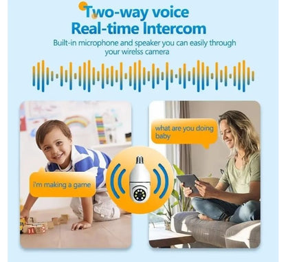 Wi-Fi CCTV Camera E27 MODEL1080p Wireless PTZ Bulb Shape V380 Pro | Indoor 360° Smart Home Security Camera Light Vision 24x7 Continuous Recording with Motion Sensor LED Lights