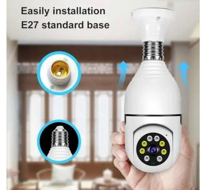Wi-Fi CCTV Camera E27 MODEL1080p Wireless PTZ Bulb Shape V380 Pro | Indoor 360° Smart Home Security Camera Light Vision 24x7 Continuous Recording with Motion Sensor LED Lights