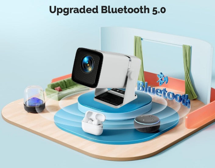 Go Android 13.0 Smart Projector, 1080P & 4K Support, Rotatable Design, Auto & 4D Keystone with Netflix, Prime etc, WiFi 6 & BT, Screen Mirroring, ARC, 720P Native, White