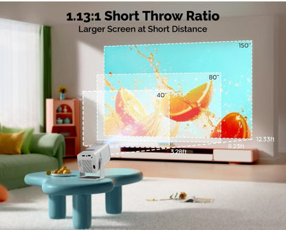 Go Android 13.0 Smart Projector, 1080P & 4K Support, Rotatable Design, Auto & 4D Keystone with Netflix, Prime etc, WiFi 6 & BT, Screen Mirroring, ARC, 720P Native, White