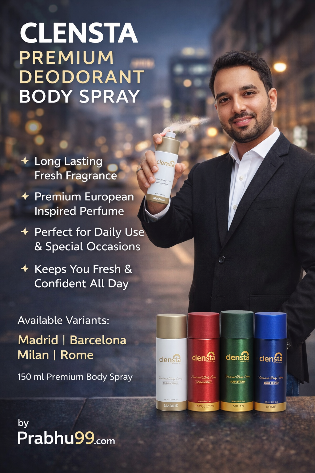 Clensta Urban Fresh Premium Deodorant Body Spray (150 ml)