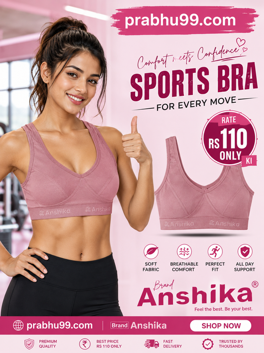 Anshika Women's Cotton Sports Bra – Non-Padded Comfort Fit