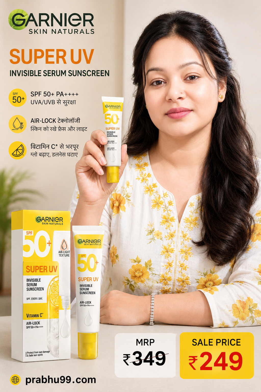 Garnier Skin Naturals Super UV Invisible Serum Sunscreen SPF 50+ PA++++ with Vitamin C