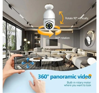 Wi-Fi CCTV Camera E27 MODEL1080p Wireless PTZ Bulb Shape V380 Pro | Indoor 360° Smart Home Security Camera Light Vision 24x7 Continuous Recording with Motion Sensor LED Lights