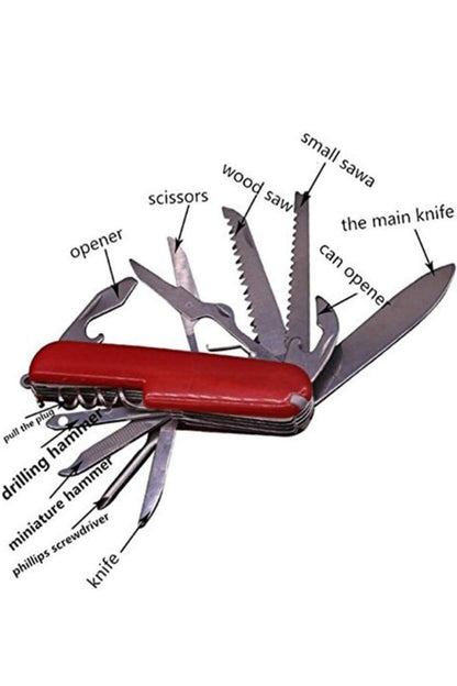 Prabhu99 Swis Knife, Red 10 in 1 Multi-Function  With Can Opener, Scissor,Hook Remover, Saw, Knife,Screwdriver, Leather Punch, Nail File, Needle, Wine Opener, Bottle Opener Etc