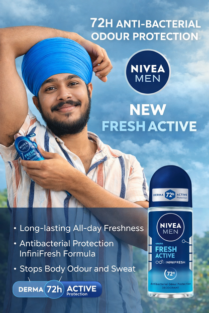 NIVEA Men Fresh Active 72H Antibacterial Deodorant Roll-On