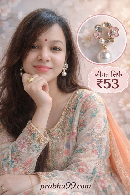 Korean Designer Pearl Drop Earrings (Floral Style)