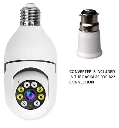Wi-Fi CCTV Camera E27 MODEL1080p Wireless PTZ Bulb Shape V380 Pro | Indoor 360° Smart Home Security Camera Light Vision 24x7 Continuous Recording with Motion Sensor LED Lights