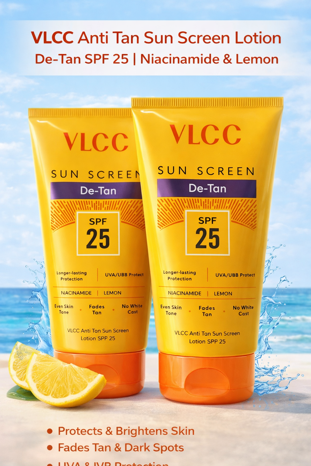 VLCC Anti Tan Sun Screen Lotion De-Tan SPF 25 | Niacinamide & Lemon | UVA/UVB Protection