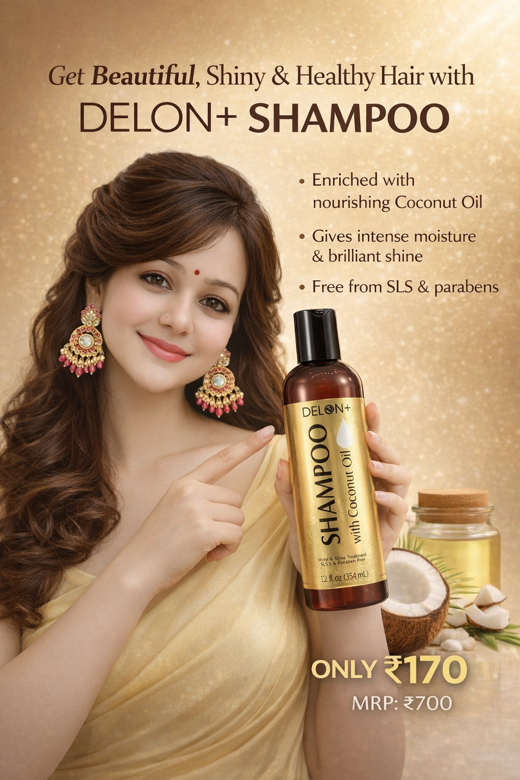 DELON+ Coconut Oil Nourishing Shampoo (Moist & Shine Treatment) – SLS & Paraben Free