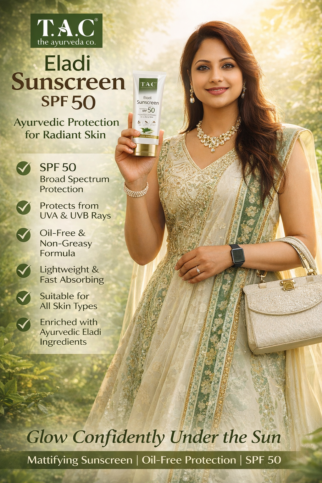 T.A.C Eladi Herbal Sunscreen SPF 50 – Broad Spectrum UVA/UVB Protection (Oil-Free & Lightweight)