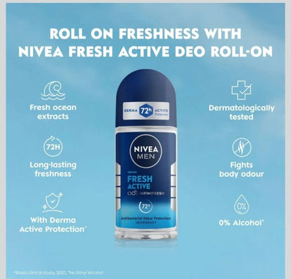 NIVEA Men Fresh Active 72H Antibacterial Deodorant Roll-On